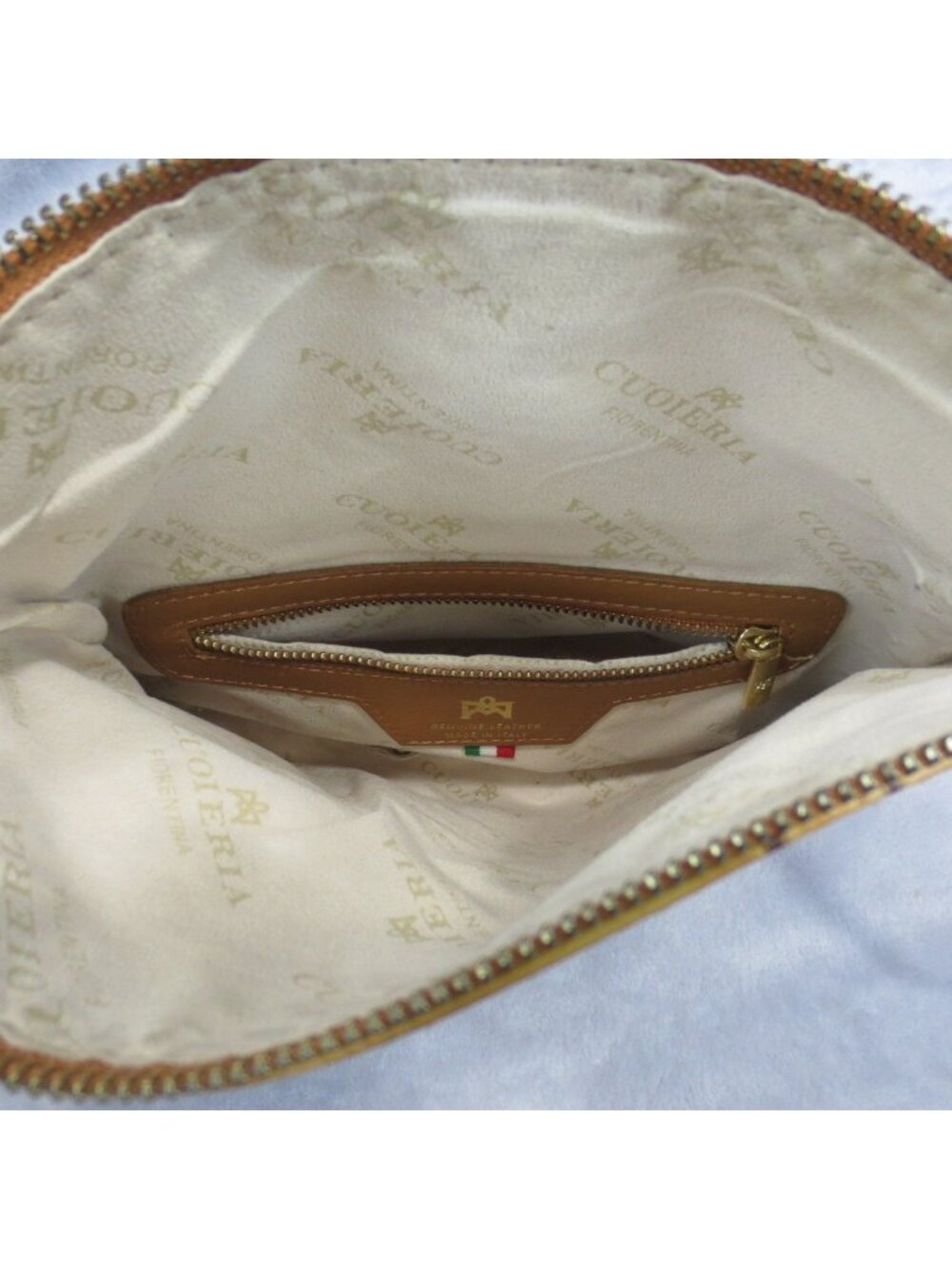 Cuoieria Fiorentina Genuine Tooled Leather Foldover Shoulder Bag Tan Flora Italy - Picture 16 of 16